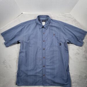 Patagonia Puckerware Shirt Mens Medium Blue Pinstripe Seersucker MINOR FLAW
